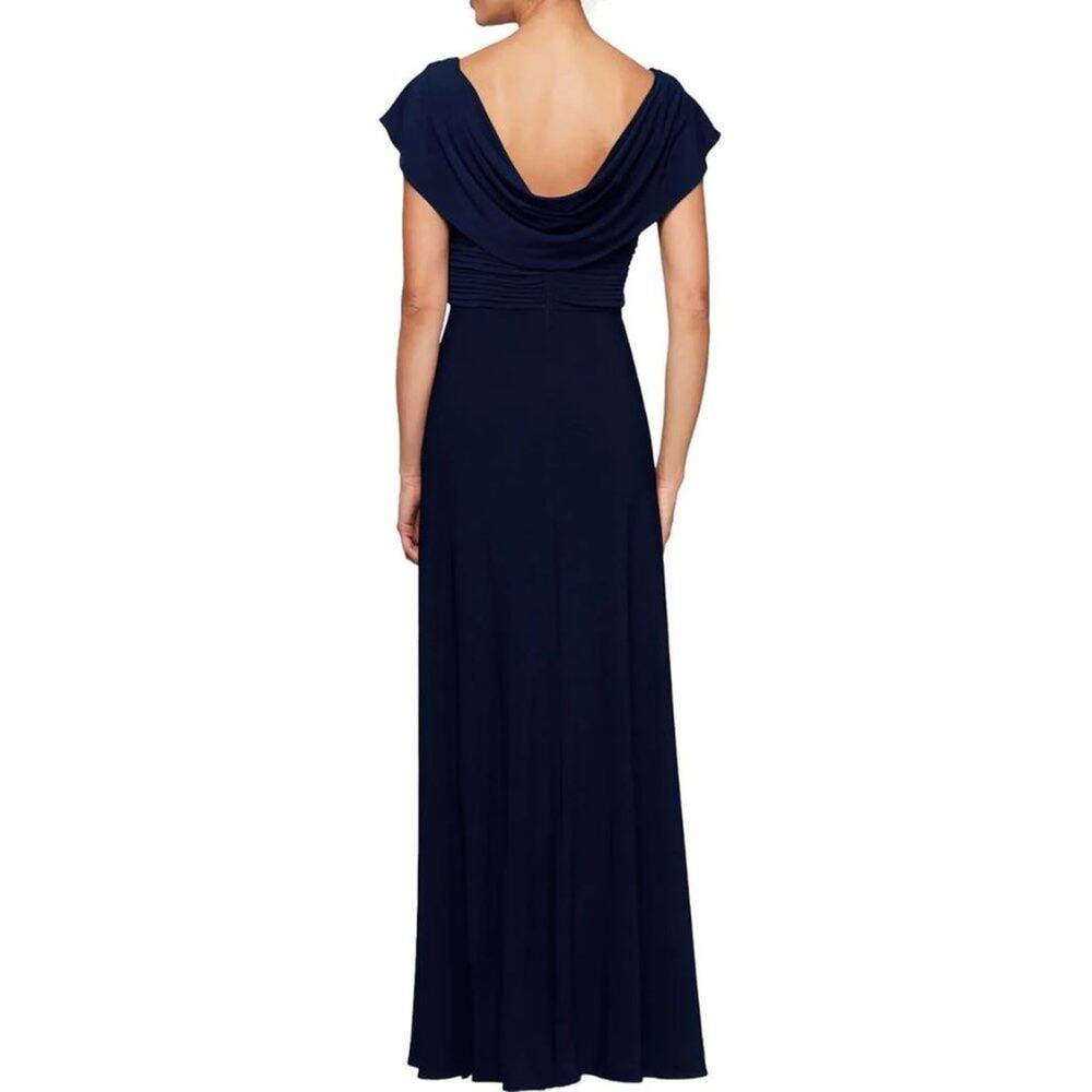 NWT$ 199 Alex Evenings Cowl Neck Beaded Waist Gown Navi sz 12 - Picture 2 of 2